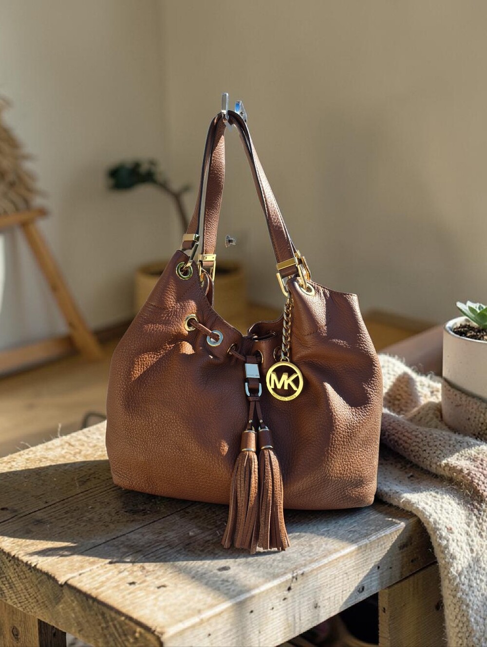 Michael Kors Camden Leather Drawstring Hobo Bag